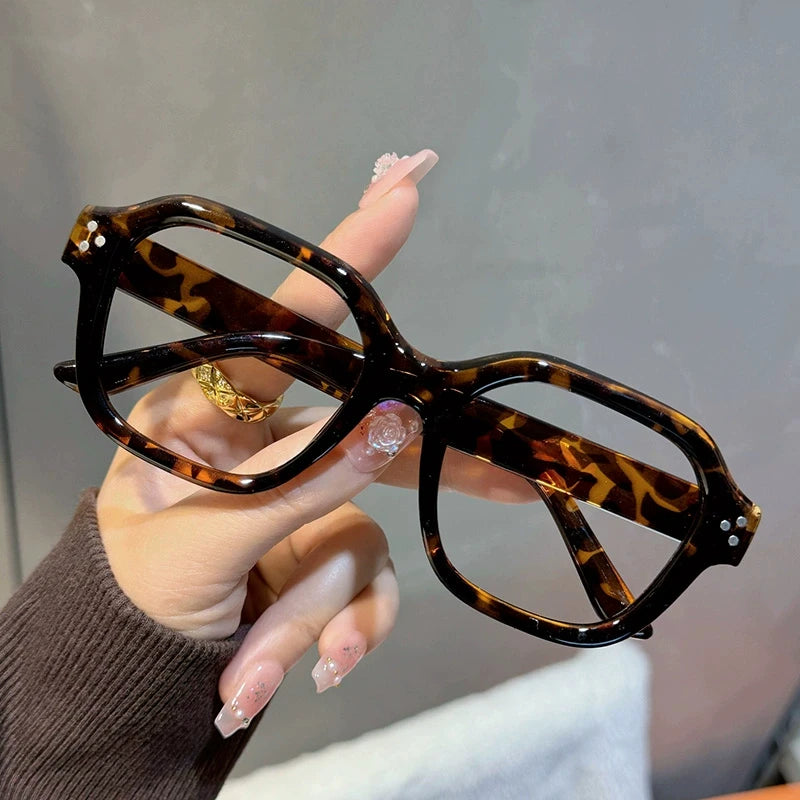 Retro Anti Blue Light Computer Glasses Frame Women Oversized Men Trendy Fashionable Stylish Eyeglasses Classic Korean Spectacles