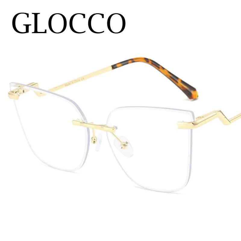 Fashion New Rimless Computer Glasses Women Luxury Designer Blue Light Blocking Glasses Frame Ultralight Square Decoration Eyewea