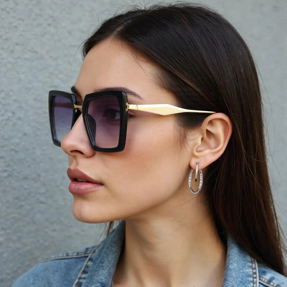 Vintage Sunglasses for Women Green Golden Fashionable Square Glasses High-end Feel Deep Green Lenses for Women Glasses