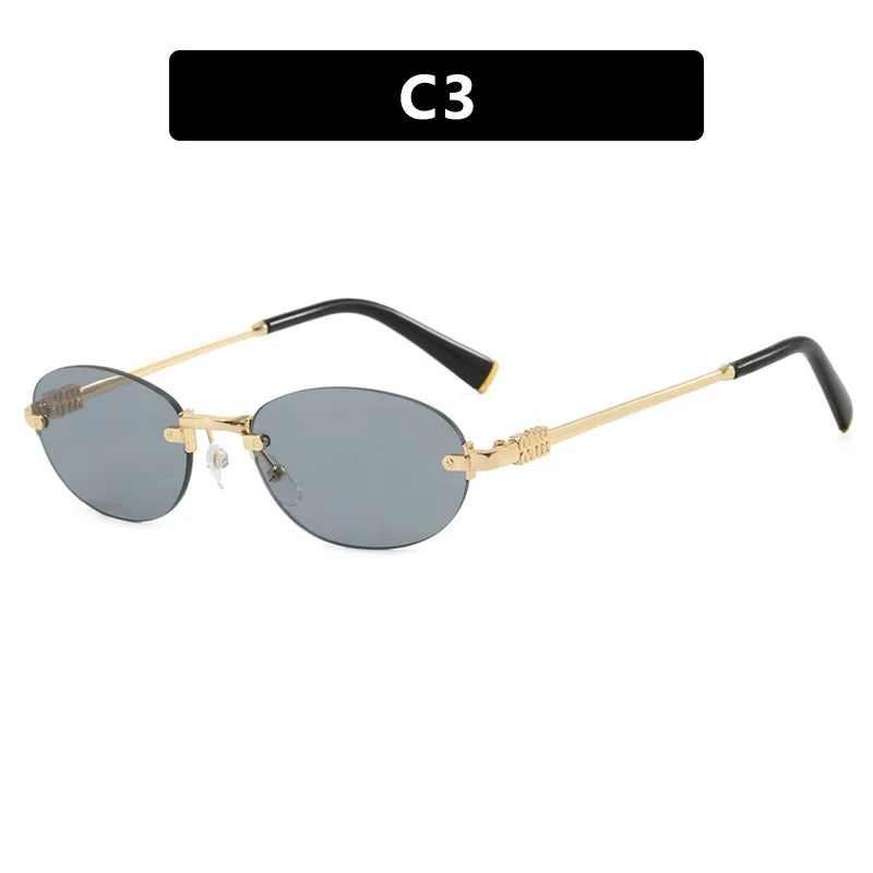 New Frameless trim Sunglasses Metal Frame Black Small Oval Sun Glasses Unisex Round Fashion Rimless Sunglasses UV400 Oculos