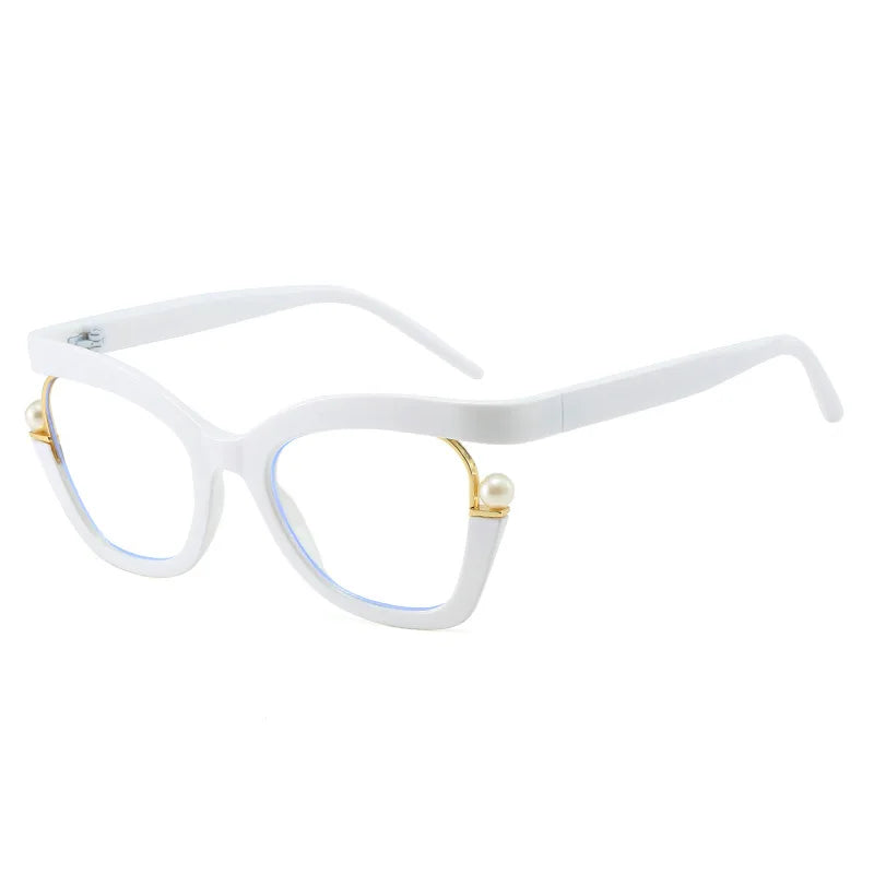 Clear Blue Ray Blocking Eyeglasses Large Glasses Frame Women Fashion Brand Design Pearl Spectacle Frame Trend Round Eyewear