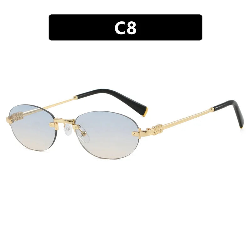 New Frameless trim Sunglasses Metal Frame Black Small Oval Sun Glasses Unisex Round Fashion Rimless Sunglasses UV400 Oculos