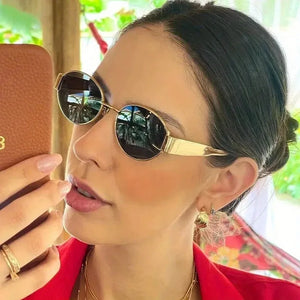 New Oval Sunglasses for Women Men Trendy Metal Frame Sun Glasses Classic Shades